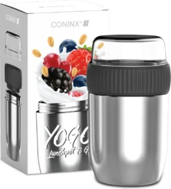 Coninx Thermos Lunchbox - Muesli Beker To Go - Isoleer Lunchpot - Yoghurtbeker To Go - Mueslibeker 840ml (600ml+240ml) - RVS -Beste Woninginrichting Winkel 1088x1200