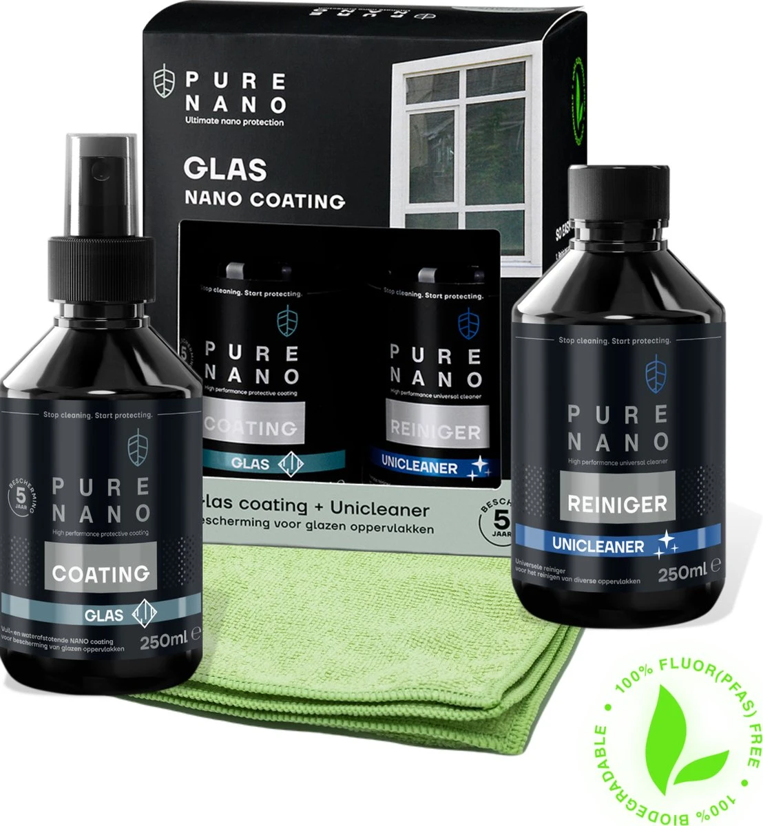 PURE NANO Glas - Nano Coating Voor 5 Jaar Heldere Ramen Met Minder Schoonmaakwerk - 250 Ml 1 PURE NANO Glas - Nano Coating Voor 5 Jaar Heldere Ramen Met Minder Schoonmaakwerk - 250 Ml