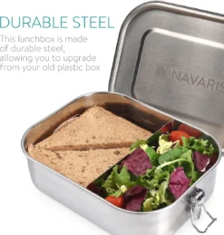 Navaris RVS Broodtrommel Met Verdeler - Meal Prep Bakje - Vershouddoos - Lunchbox - 17 X 13 X 6 Cm - Inhoud 0,8 Liter - Vaatwasbestendig -Beste Woninginrichting Winkel 1146x1200