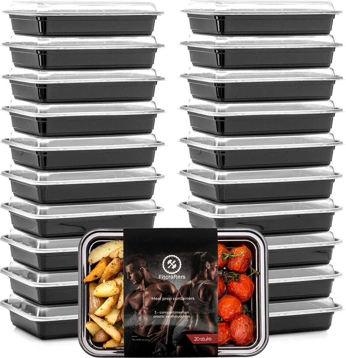 Meal Prep Bakjes - 20 Stuks - 1 Compartiment - Lunchbox - Diepvriesbakjes - Vershoudbakjes - Plastic Bakjes Met Deksel - Magnetron Bakjes Met Deksel - Meal Prep - Vershouddoos - 1L - BPA Vrij - Fitcrafters 1 Meal Prep Bakjes - 20 Stuks - 1 Compartiment - Lunchbox - Diepvriesbakjes - Vershoudbakjes - Plastic Bakjes Met Deksel - Magnetron Bakjes Met Deksel - Meal Prep - Vershouddoos - 1L - BPA Vrij - Fitcrafters