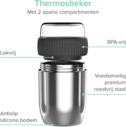 Coninx Thermos Lunchbox - Muesli Beker To Go - Isoleer Lunchpot - Yoghurtbeker To Go - Mueslibeker 840ml (600ml+240ml) - RVS -Beste Woninginrichting Winkel 1195x1200