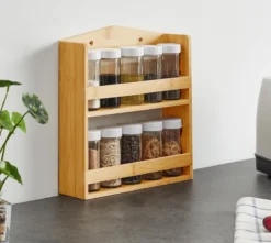 ACAZA Ophangbaar Kruidenrek Met 10 Glazen Kruidenpotjes, Spice Rack, Keuken Rek, Kruiden Organizer Voor Specerijen, Peper, Zout, 26 Cm Breed, Bamboe -Beste Woninginrichting Winkel 1200x1075 1