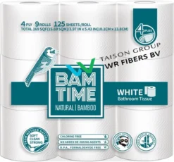 BAMTIME BamboeTissuepapier 4-laags Wc Papier - Wit Color Gebleekt 27 (3*9) Rollen 8 BAMTIME BamboeTissuepapier 4-laags Wc Papier - Wit Color Gebleekt 27 (3*9) Rollen -Beste Woninginrichting Winkel 1200x1115