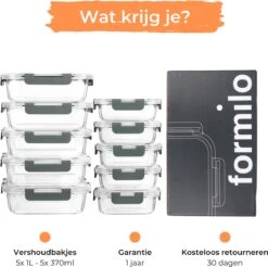 Formilo Meal Prep Bakjes - Lekvrije Vershoudbakjes - Diepvriesbakjes - Luchtdicht - BPA Vrij - Glas - 10 Stuks -Beste Woninginrichting Winkel 1200x1197 11