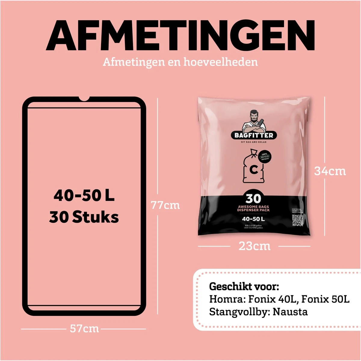 BagFitter Roze C 40L Tot 50L Vuilniszak Met Trekband Van 100% Gerecycled Plastic - 77cm X 57cm - 30 Stuks - 40-50 Liter - Vuilniszakken - Afvalzakken - Prullenbakzakken Geschikt Voor O.a. Homra Fonix En StangVollby Nausta 2 BagFitter Roze C 40L Tot 50L Vuilniszak Met Trekband Van 100% Gerecycled Plastic - 77cm X 57cm - 30 Stuks - 40-50 Liter - Vuilniszakken - Afvalzakken - Prullenbakzakken Geschikt Voor O.a. Homra Fonix En StangVollby Nausta - Afbeelding 2