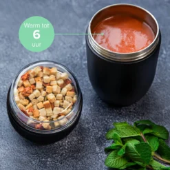 Coninx Thermos Lunchbox - Muesli Beker To Go - Isoleer Lunchpot - Yoghurtbeker To Go - Mueslibeker 840ml (600ml+240ml) - RVS / Zwart -Beste Woninginrichting Winkel 1200x1200 191