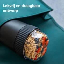 Coninx Thermos Lunchbox - Muesli Beker To Go - Isoleer Lunchpot - Yoghurtbeker To Go - Mueslibeker 840ml (600ml+240ml) - RVS / Zwart -Beste Woninginrichting Winkel 1200x1200 193