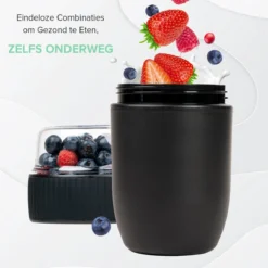 Coninx Yoghurtbeker To Go - Muesli Beker To Go - Lunchbeker - Mueslibeker 640ml (450ml+190ml) - Zwart -Beste Woninginrichting Winkel 1200x1200 220