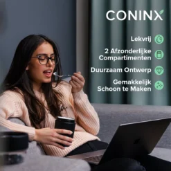 Coninx Yoghurtbeker To Go - Muesli Beker To Go - Lunchbeker - Mueslibeker 640ml (450ml+190ml) - Zwart -Beste Woninginrichting Winkel 1200x1200 222