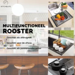 Kitch&Life Afdruiprek Oprolbaar - Mat Zwart - Pannenonderzetter - Afdruipmat - Keukenrek 3-in-1 -Beste Woninginrichting Winkel 1200x1200 243