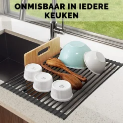 Kitch&Life Afdruiprek Oprolbaar - Mat Zwart - Pannenonderzetter - Afdruipmat - Keukenrek 3-in-1 -Beste Woninginrichting Winkel 1200x1200 247