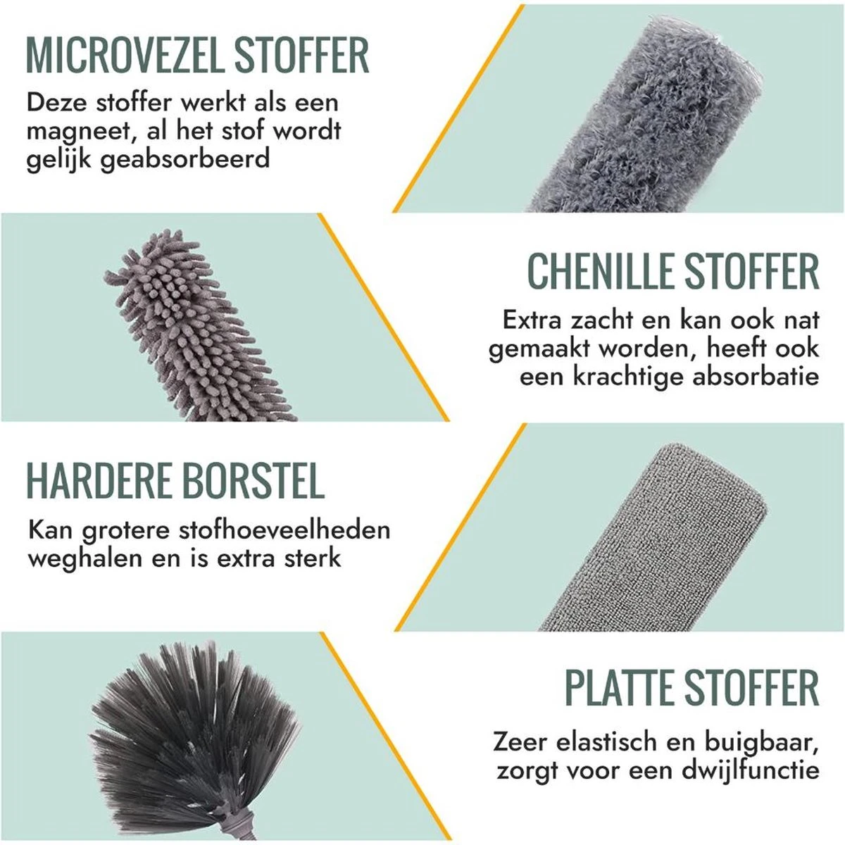 Livv Goods Telescopische Plumeau Set Met Telescoopsteel - 5 In 1 - Tot 250 Cm Uitschuifbaar - Duster - Stoffer 4 Livv Goods Telescopische Plumeau Set Met Telescoopsteel - 5 In 1 - Tot 250 Cm Uitschuifbaar - Duster - Stoffer - Afbeelding 4