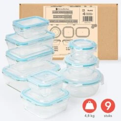 KitchenBrothers Meal Prep Bakjes - Set - Luchtdicht - BPA Vrij - Glas - 9 Stuks -Beste Woninginrichting Winkel 1200x1200 556