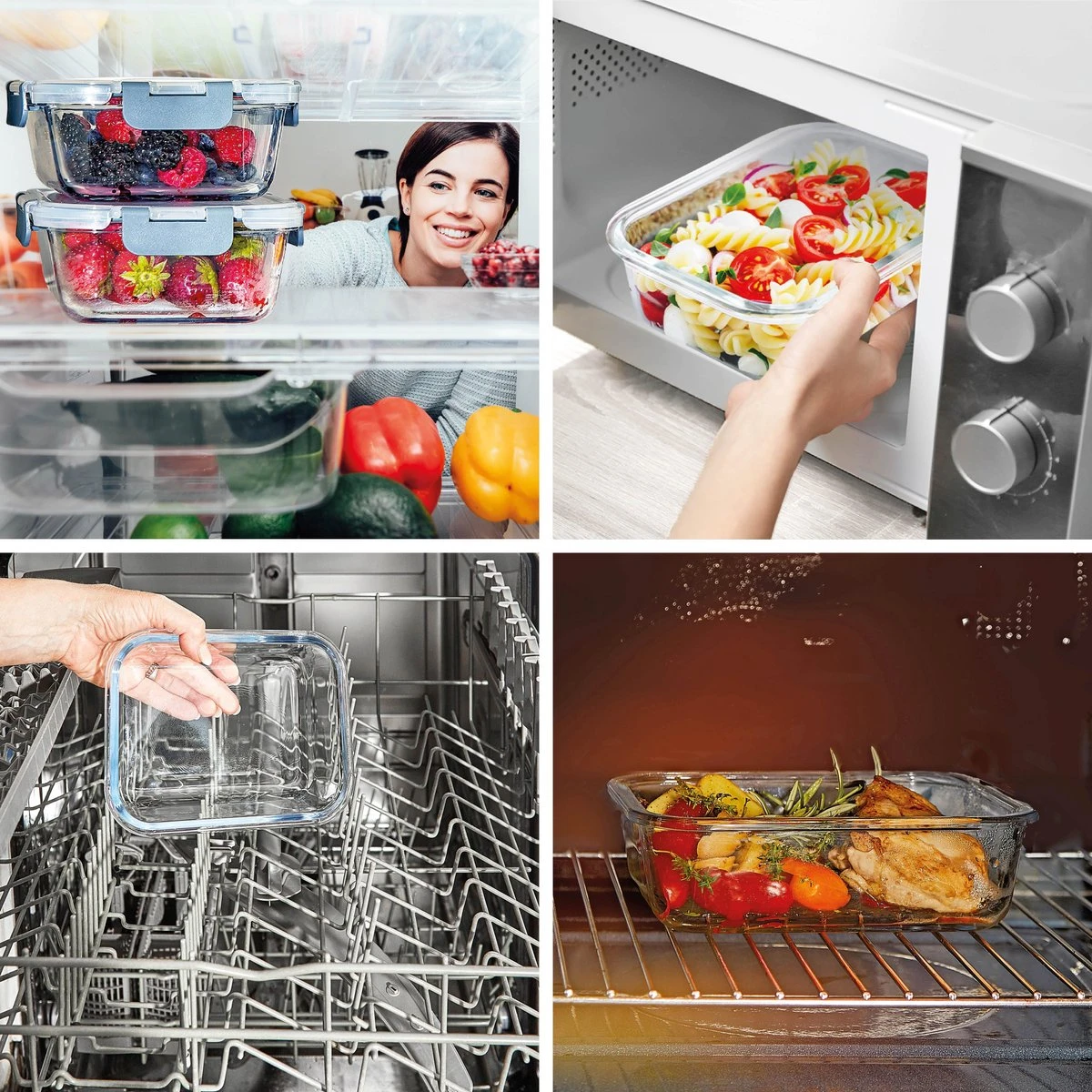 KitchenBrothers Meal Prep Bakjes - Set - Luchtdicht - BPA Vrij - 1L - Glas - 5 Stuks 2 KitchenBrothers Meal Prep Bakjes - Set - Luchtdicht - BPA Vrij - 1L - Glas - 5 Stuks - Afbeelding 2