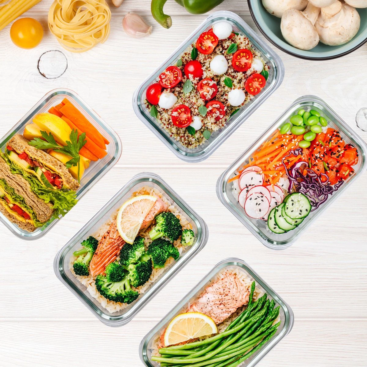 KitchenBrothers Meal Prep Bakjes - Set - Luchtdicht - BPA Vrij - 1L - Glas - 5 Stuks 3 KitchenBrothers Meal Prep Bakjes - Set - Luchtdicht - BPA Vrij - 1L - Glas - 5 Stuks - Afbeelding 3
