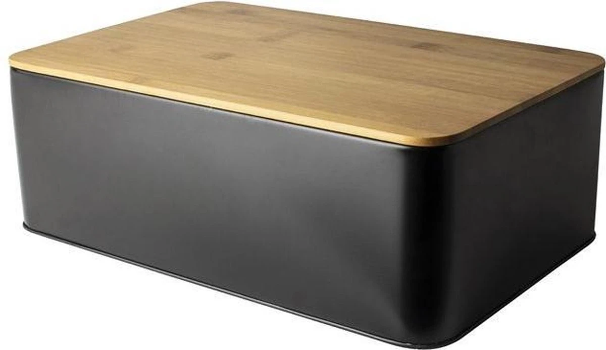 Gusta Brooddoostrommel - Metaal - 32x21x13cmMat - Zwart /Bamboe 1 Gusta Brooddoostrommel - Metaal - 32x21x13cmMat - Zwart /Bamboe