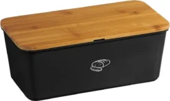 Melamine Broodtrommel Met Bamboe Snijplank | Brood Bewaar Doos Met Hoge Kwaliteit Bamboe Snij Plank | Met Bamboe Deksel, Te Gebruiken Als Brood Snijplank | Afm. 34 X 18 X 14 Cm. | Kleur Brood Trommel: ZWART -Beste Woninginrichting Winkel 1200x713