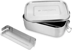 Navaris RVS Broodtrommel Met Verdeler - Meal Prep Bakje - Vershouddoos - Lunchbox - 17 X 13 X 6 Cm - Inhoud 0,8 Liter - Vaatwasbestendig -Beste Woninginrichting Winkel 1200x834