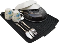 HOMYHON Afdruipmat -Afdruipmat Siliconen -Pannenonderzetter- Antislip -Hittebestendig - Aanrecht Mat -Siliconen Mat - 40 X 46 Cm - Zwart -Beste Woninginrichting Winkel 1200x876