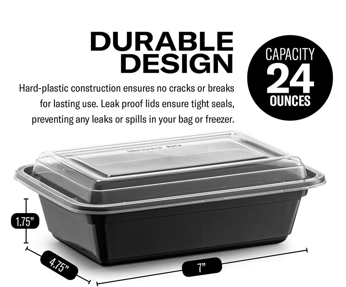 Buxibo - 50 Meal Prep Bakjes - Salade/Lunch Box - Diepvriesbakjes - Vershoudbakjes - Plastic Bakjes Met Deksel - Vershouddoos - Magnetron Vaatwasser Bestendig - 24 Oz/0.7 Liter Inhoud - Herbruikbaar - Kunststof - BPA Vrij - Zwart 5 Buxibo - 50 Meal Prep Bakjes - Salade/Lunch Box - Diepvriesbakjes - Vershoudbakjes - Plastic Bakjes Met Deksel - Vershouddoos - Magnetron Vaatwasser Bestendig - 24 Oz/0.7 Liter Inhoud - Herbruikbaar - Kunststof - BPA Vrij - Zwart - Afbeelding 5