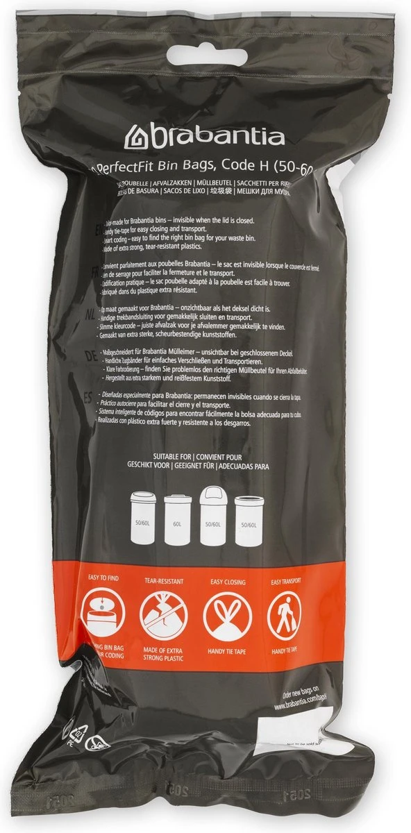 Brabantia PerfectFit Vuilniszakken - 50 - 60 L - Code H - 6 Rollen X 20 Stuks 4 Brabantia PerfectFit Vuilniszakken - 50 - 60 L - Code H - 6 Rollen X 20 Stuks - Afbeelding 4