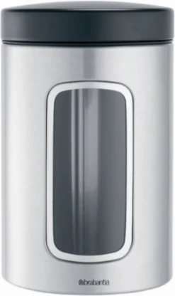 Brabantia Voorraadbus - 1,4 L - Matt Steel Fingerprint Proof / Matt Black Deksel - Met Venster