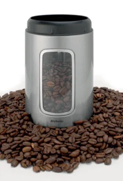 Brabantia Voorraadbus - 1,4 L - Matt Steel Fingerprint Proof / Matt Black Deksel - Met Venster -Beste Woninginrichting Winkel 817x1200