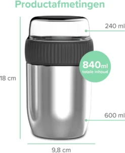 Coninx Thermos Lunchbox - Muesli Beker To Go - Isoleer Lunchpot - Yoghurtbeker To Go - Mueslibeker 840ml (600ml+240ml) - RVS -Beste Woninginrichting Winkel 981x1200 1